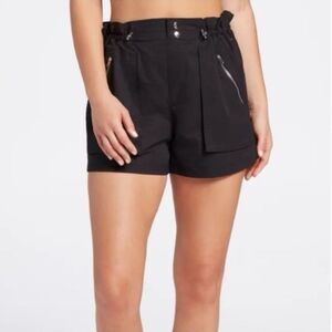 CALIA by Carrie Underwood Women's Woven High Rise Paperbag Shorts Black Size XS